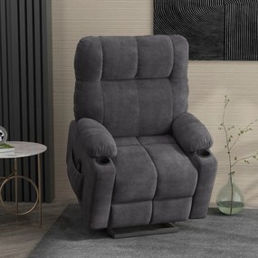 HOMCOM Fotoliu pentru seniori cu funcție de ridicare, funcție de culcare, inclusiv telecomandă, 144 cm x 91 cm x 88 cm, Gri închis | Aosom Romania