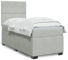 vidaXL Pat continental cu saltea, gri deschis, 80x200 cm, catifea