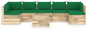 Set mobilier de gradina cu perne, 8 piese, lemn verde tratat