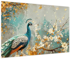 Tablou - Păun cu decor de aur (90x60 cm)