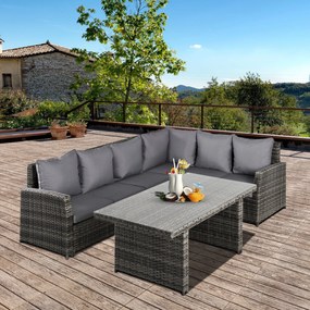 Outsunny Set Mobilier de Gradina 3 Piese, 2 Canapele Exterioare + Masa de Cafea, Ratan Sintetic Rezistent la Intemperii, Gri | Aosom Romania