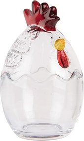 Borcan decorativ din sticlă, transparent, model găină, Ø 10x17 cm