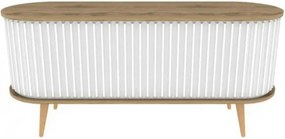 Comoda TV STOR, alb/stejar, PAL melaminat, 140x43x64 cm