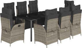 vidaXL Set mobilier grădină cu perne, 9 piese, gri, poliratan
