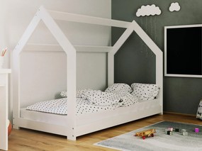 Pat montessori 160x80 căsuță pentru copii alb D2 alb cu somieră