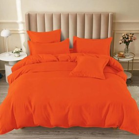 Lenjerie de pat cu elastic, tesatura tip finet, uni, pat 2 persoane, portocaliu, 6 piese, FNE-168