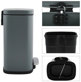 Coș de gunoi cu pedală soft-close Spirella Akira 12 l, gri mat, 12 l