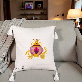 Perna Decorativa Trasura Regala Aurie, 40x40 cm, Bej cu Franjuri, Husa Detasabila, Perna Inclusa, BEKZ®