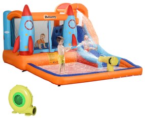 Outsunny Castel Gonflabil pentru Copii Piscina cu Tobogan si Trambulina, Pompa Electrica, 370x270x185cm, Multicolor | Aosom Romania