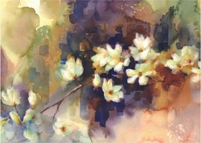 Tablou pe sticlă - Magnolii albe, pictură (70x50 cm)
