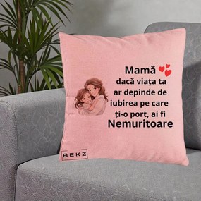 Cadou pentru Mama - Perna Personalizata Mama Nemuritoare cu Balon Inima, 40x40 cm, Roz, Husa Detasabila, Perna Inclusa, BEKZ®