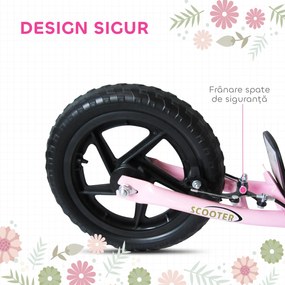 HOMCOM Trotinetă cu 2 Roți pentru Copii 5-12 Ani cu Frână Posterioară și Ghidon Reglabil, Trotinetă din Oțel și Plastic, 120x52x80-88 cm, Roz | Aosom Romania