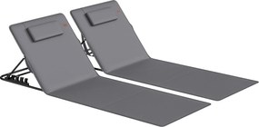 Outsunny Set de 2 șezlonguri de plajă cu spătar reglabil, pliabile și ușoare, cu pernă și buzunar de depozitare | Aosom Romania