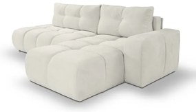 Colțar tapițat extensibil ALMADA, formă în L, pe partea dreaptă, cu spațiu de depozitare, bej