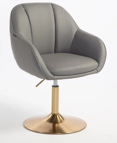 HR2055N Scaun Gri din Piele Ecologica cu Bază Aurie