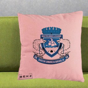 Perna Personalizata Dacia Unirea Braila 1919 Fotbal, 40x40 cm, Roz, Husa Detasabila, Perna Inclusa, BEKZ®