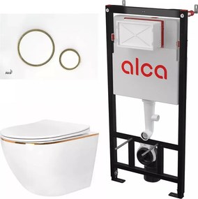 Set rezervor WC cu cadru incastrat Alca AM101/1120 si clapeta M775 alb plus vas WC Rea Carlo cu capac softclose alb