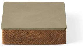 Cutie de depozitare verde-în culoare naturală din lemn și din piele ecologică cu capac, decorativă 11x11x3,5 cm Square Nupo – LIND DNA