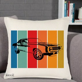 Perna Personalizata Masina Retro Muscle Car Grafic, 40x40 cm, Crem Reliefat, Husa Detasabila, Perna Inclusa, BEKZ®