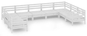 3083535 vidaXL Set mobilier de grădină, 9 piese, alb, lemn masiv pin