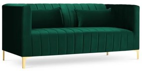 Canapea 2 locuri Annite cu tapiterie din catifea, picioare din metal auriu, verde