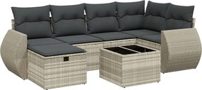 vidaXL Set canapele de grădină cu perne, 7piese gri deschis poliratan