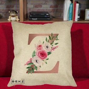 Cadou Personalizat - Perna Personalizata Monograma Rose Gold Litera Z, 40x40 cm, Crem, Husa Detasabila, Perna Inclusa, BEKZ®