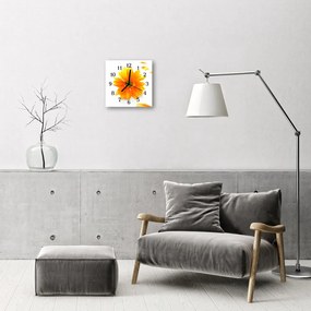 Ceas de perete din sticla pătrat Flori Flori &amp; Plante Orange
