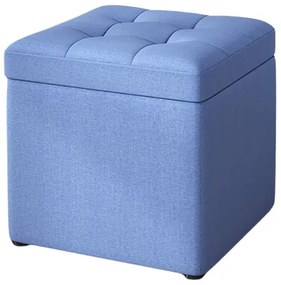 Taburet cu spațiu de depozitare, 30x30x35cm, Albastru &ndash; Design modern din material textil și burete