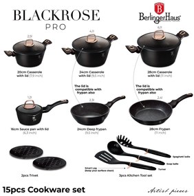 Set oale 15 piese Black Rose Berlinger Haus BH 8234, antiaderente, titan