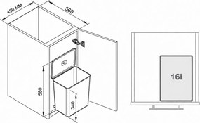 Cos gunoi incorporabil in dulap Sesamo 45 Ecomax, cu extragere automata, gri antracit, 1 x 16 l Polipropilena, L:310 mm; l:240 mm; H:340 mm, 450 mm,