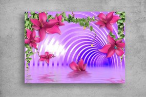 Tapet Premium Canvas - Tunelul mov si florile colorate 3d abstract