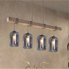 Brilagi - Lustru suspendat pe cablu WOOD GLASS 4xE27/60W/230V pin/gri/gri fumuriu