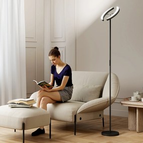 HOMCOM Lampă de Podea Dimmerabilă cu Telecomandă și Dublă Cap Girevole la 350°, Lampă de Podea cu Reglare Temperatură Culoare 2700K-6000K, pentru Sufragerie și Cameră, Negru | Aosom Romania