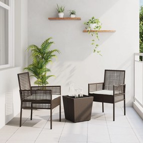 vidaXL Set bistro de grădină, 3 piese, cu perne, maro, poliratan