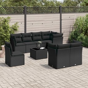 3249774 vidaXL Set mobilier de grădină cu perne, 9 piese, negru, poliratan