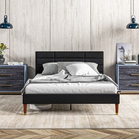 HOMCOM Cadru de pat dublu pentru 2 persoane cu somier cu lamele și cap de pat tapitat compatibil cu salteaua 140 x 200 cm, negru | Aosom Romania