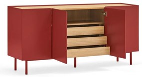 Comodă roșie joasă cu aspect de lemn de stejar 165x78 cm Arista – Teulat