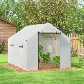 Outsunny Seră de Grădină Tip Tunel 2x3x2 m cu Uși și Ferestre Rulabile, Seră pentru Plante cu Acoperiș Înclinat, Structură din Oțel și Acoperire PE, Anti UV, Alb | Aosom Romania