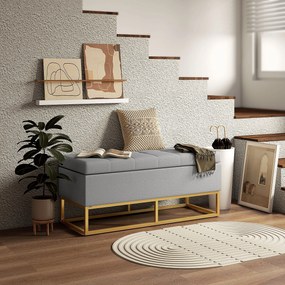 HOMCOM Bancă cu depozitare 2 în 1, scaun capitonat și picioare din oțel 110 x 44 x 48 cm gri și aurit | Aosom Romania