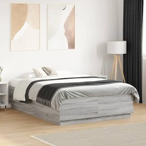 vidaXL Cadru de pat, gri sonoma, 135x190 cm, lemn prelucrat