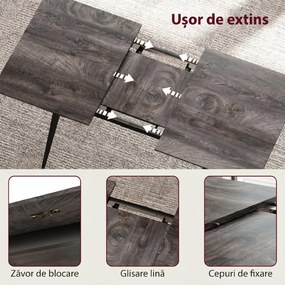 HOMCOM Masă Extensibilă pentru Sufragerie, 6-8 Persoane, 120-160x75 cm, Blat Efect Lemn, Picioare din Oțel | Aosom Romania