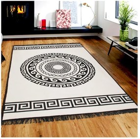 Covor reversibil Cihan Bilisim Tekstil Mandala, 120 x 180 cm, bej-negru