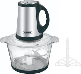 La mâna a doua: Tocator de bucatarie Rosberg R51111F, 400W, 2L, Recpient de sticla, 4 cutite, 3 viteze, Inox/negru