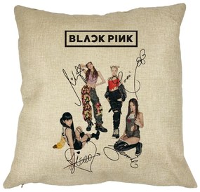 Perna Decorativa BlackPink cu Semnaturi, Model 1, 40x40 cm, Husa Detasabila, Burduf