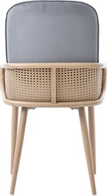 Set de 2 scaune moderne tapițate în ratan și material cu efect de catifea, Gri
