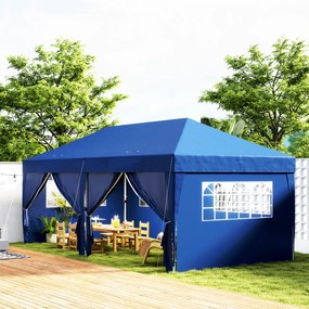 Outsunny Pavilion de grădină exterior pliabil 3 x 6 m cu 6 pereți laterali, geantă de transport inclusă, albastru | Aosom Romania