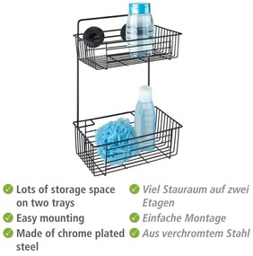 Raft dublu de perete pentru baie Wenko Vacuum-Loc® Pavia, negru