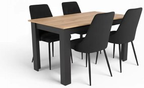 Set de sufragerie 1+4, masa neagra cu decor stejar auriu MADO 120x80cm si scaun de sufragerie din catifea neagra IMOLA