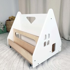 Bibliotecă Montessori cu roți, în formă de căsuță BOOKY turquoise